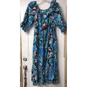 Vintage Hilo Hattie Hawaiian Original Muumuu Dress XL Pink Blue Floral Cotton